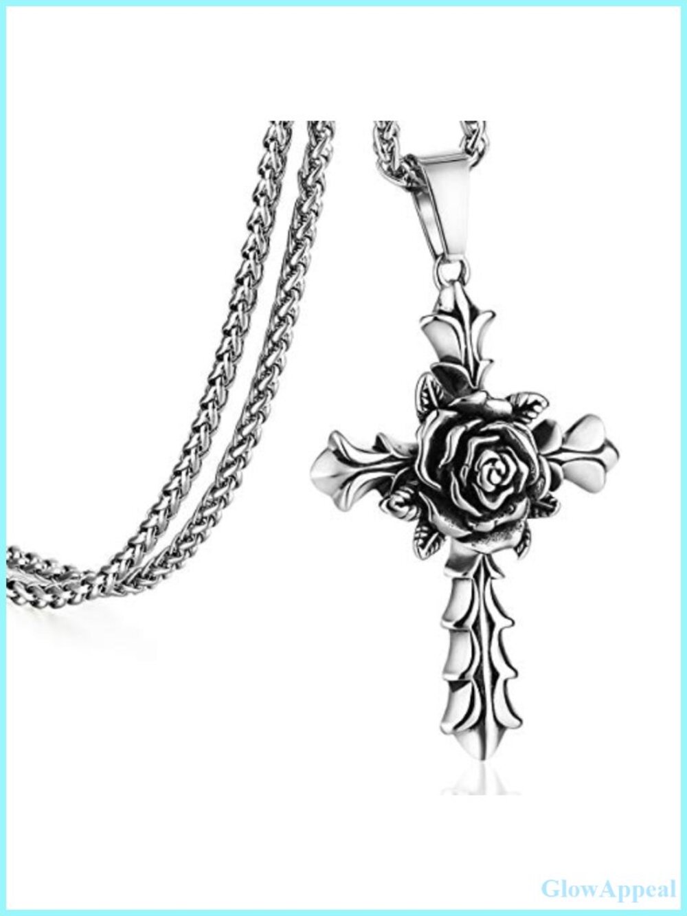 Stainless Steel Cross Pendant Necklace 21.65" Wheat Link Chain Jewelry
